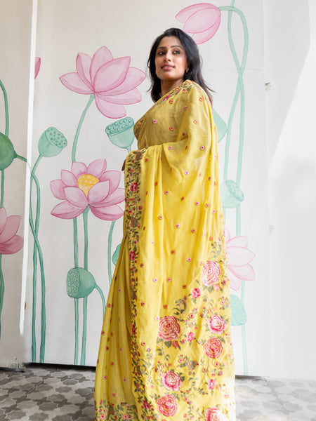Basant Women’s Yellow Floral Saree for Traditional & Modern Look