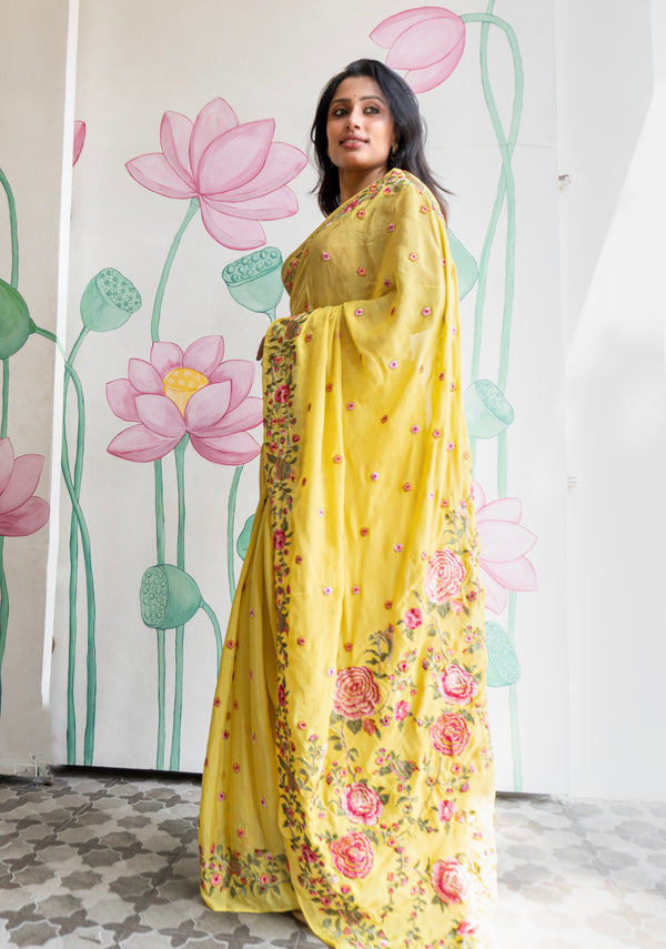 Basant Women’s Yellow Floral Saree for Traditional & Modern Look