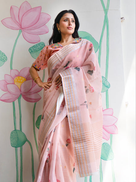 Pinkora Elegant Pink Floral Printed Saree