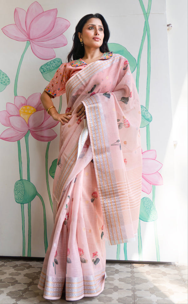 Pinkora Elegant Pink Floral Printed Saree