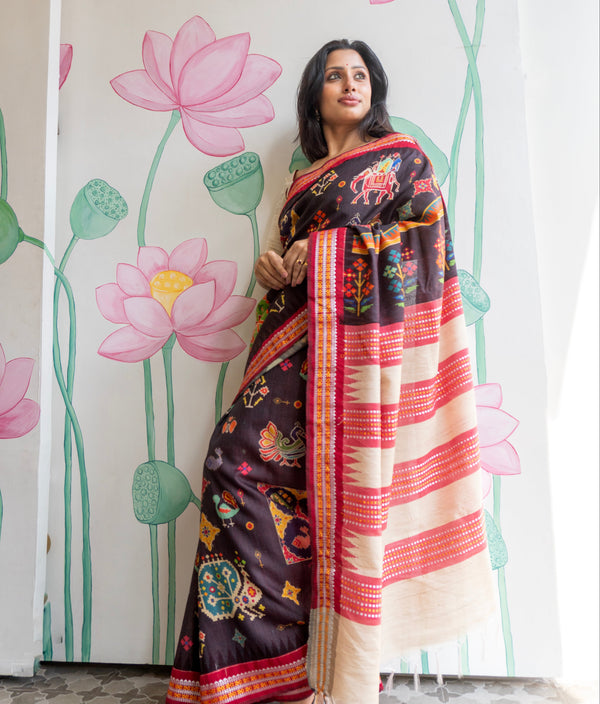 Tamira Premium Black Tussar Silk Saree with Rich Handwoven Texture & Natural Elegance
