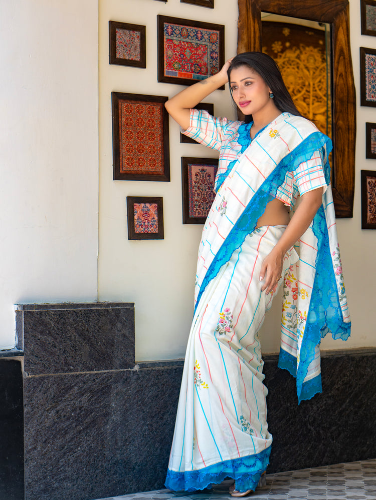 Women’s White Chanderi Saree for Ethnic & Festive Look