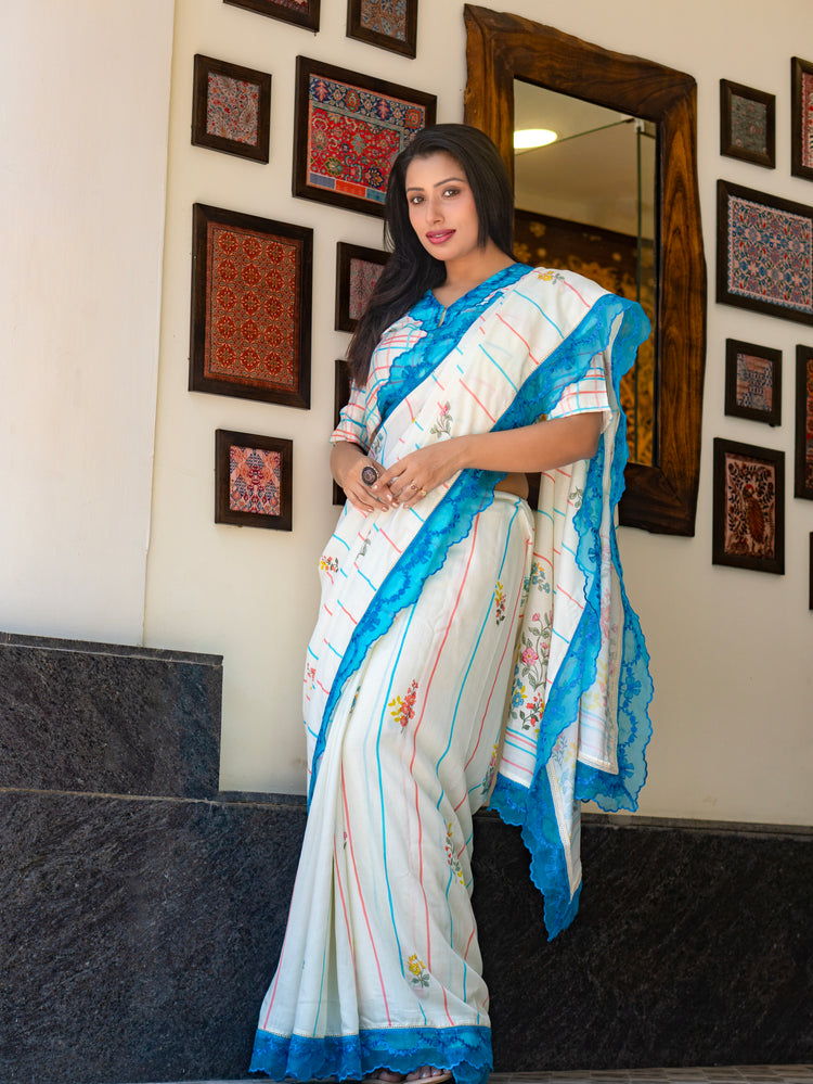 Women’s White Chanderi Saree for Ethnic & Festive Look