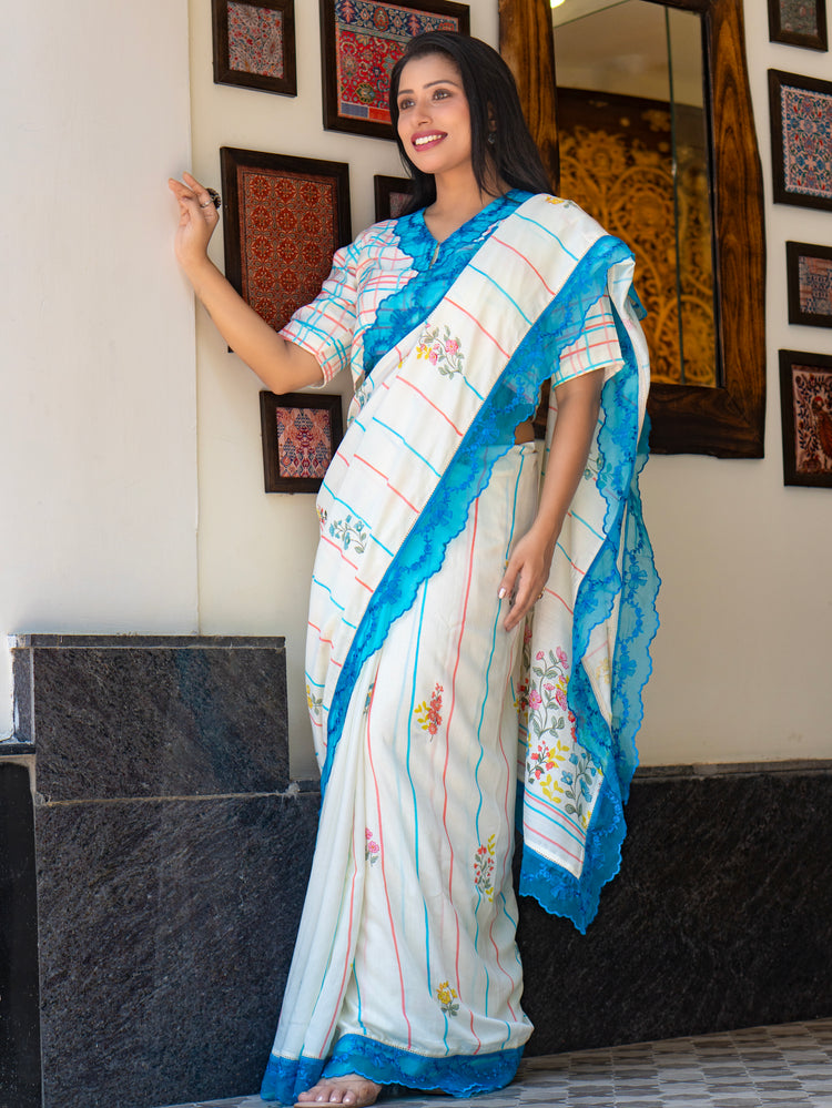 Women’s White Chanderi Saree for Ethnic & Festive Look