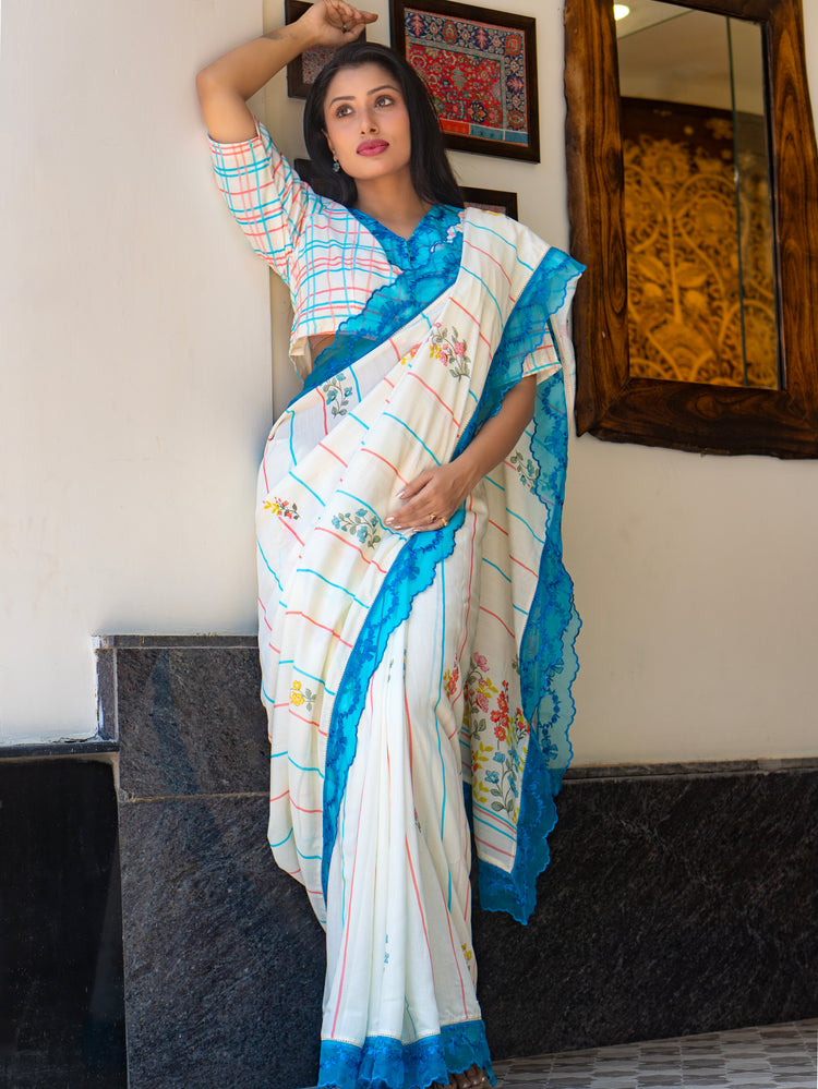 Women’s White Chanderi Saree for Ethnic & Festive Look