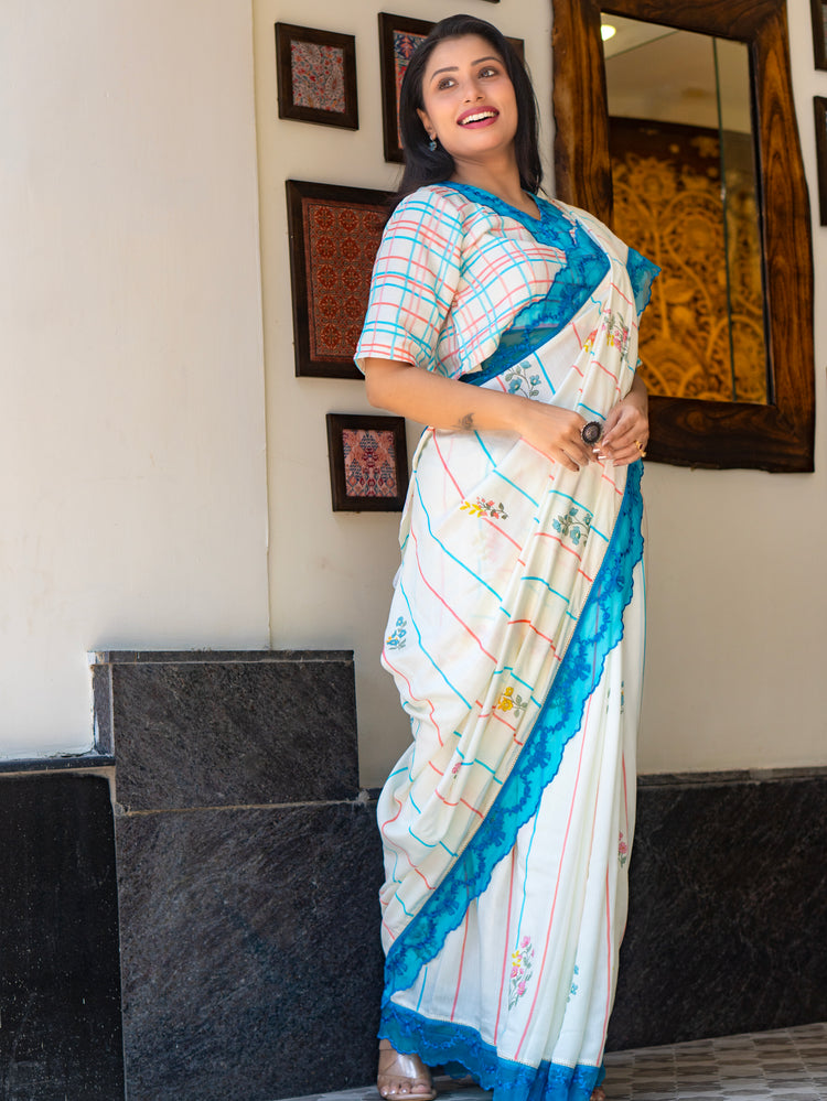 Women’s White Chanderi Saree for Ethnic & Festive Look