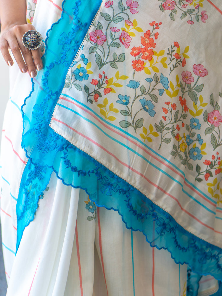 Women’s White Chanderi Saree for Ethnic & Festive Look