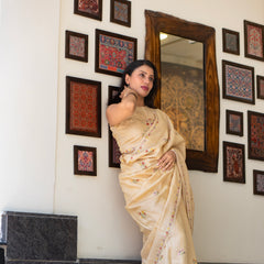 Designer Cream Tussar Saree – Timeless Minimal Festive Wear Saree