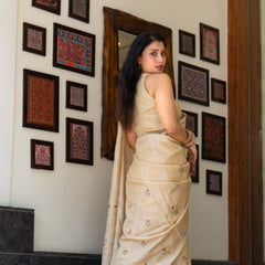 Designer Cream Tussar Saree – Timeless Minimal Festive Wear Saree