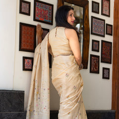 Designer Cream Tussar Saree – Timeless Minimal Festive Wear Saree