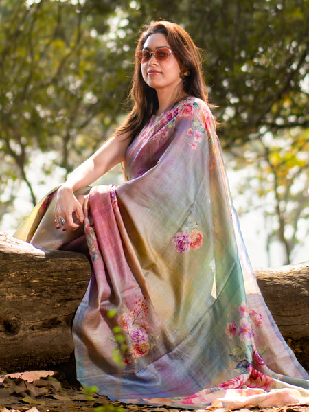 Colorfull Bliss Tie-Dye 4D Shades Tussar Silk Saree Elegant Ethnic Wear for Women