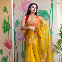 Stylish Yellow Organza Saree with Modern Elegant Look
