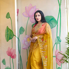 Stylish Yellow Organza Saree with Modern Elegant Look