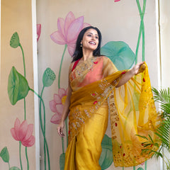 Stylish Yellow Organza Saree with Modern Elegant Look