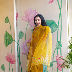 Stylish Yellow Organza Saree with Modern Elegant Look