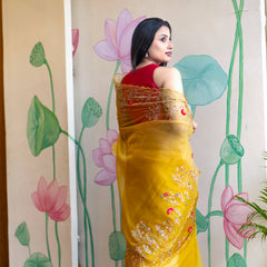 Stylish Yellow Organza Saree with Modern Elegant Look