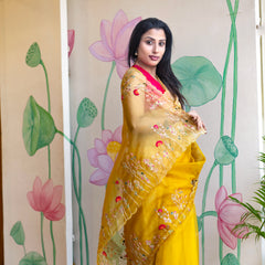 Stylish Yellow Organza Saree with Modern Elegant Look
