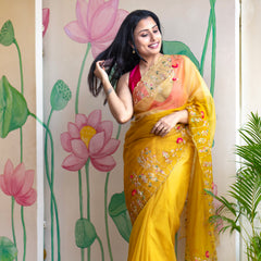 Stylish Yellow Organza Saree with Modern Elegant Look