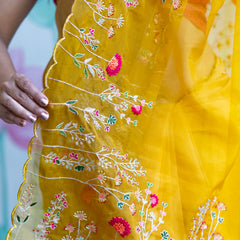 Stylish Yellow Organza Saree with Modern Elegant Look