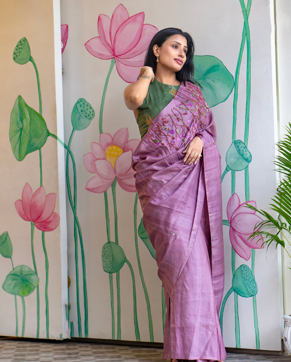Onapushpa Designer Violet Pure Tussar Silk Saree for Weddings, Festive & Special Occasions