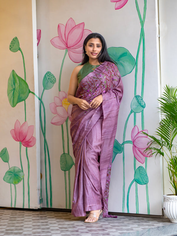Onapushpa Designer Violet Pure Tussar Silk Saree for Weddings, Festive & Special Occasions