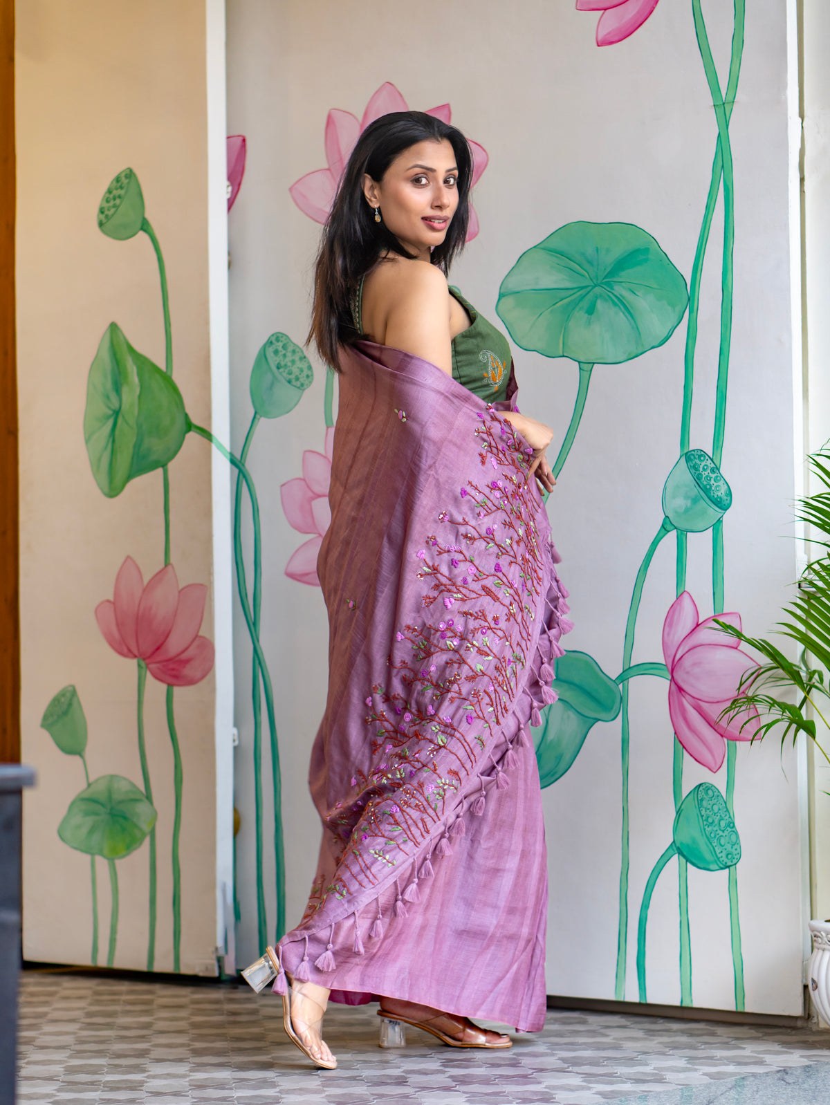 Onapushpa Designer Violet Pure Tussar Silk Saree for Weddings, Festive & Special Occasions