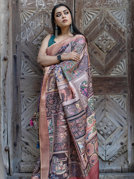 Graceful fusion Elegant Beige Semi Tussar Zari Saree – Soft Luxury Handwoven Ethnic Saree
