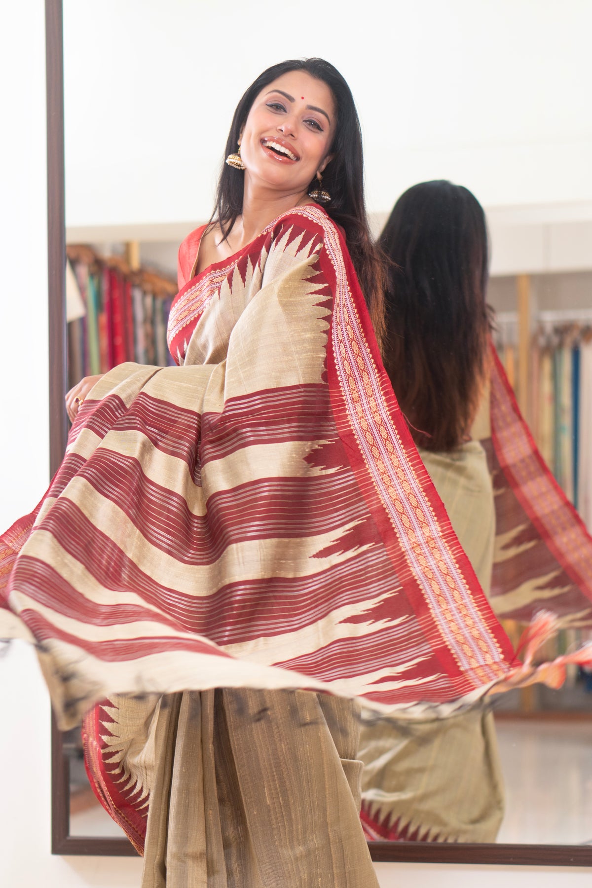 Deep Beige Raw Silk Saree with Vidarbha Border | Elegant Party Wear Ethnic Saree