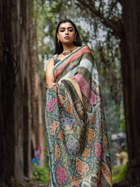 Kani Opulence Designer Multicolor Organza Saree in Tissue Fabric for Weddings & Festive Wear