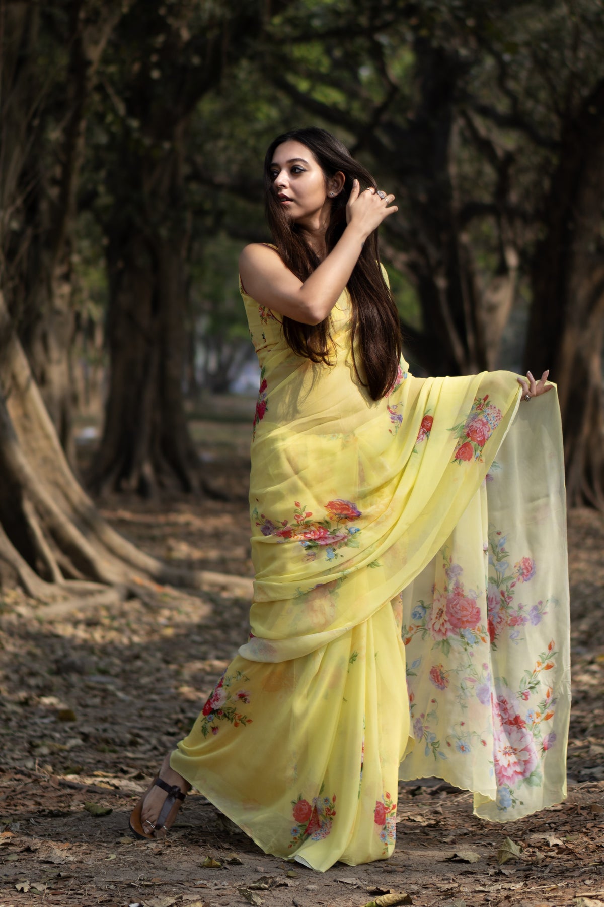 Golden petals | Elegant Yellow Georgette Saree for Women