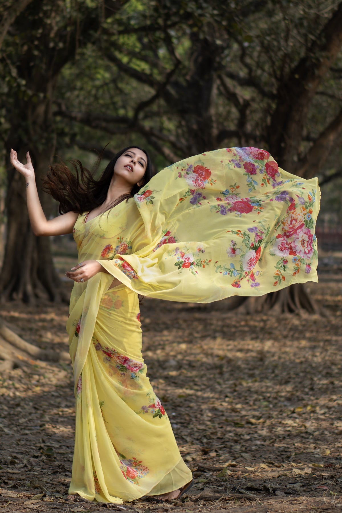 Golden petals | Elegant Yellow Georgette Saree for Women