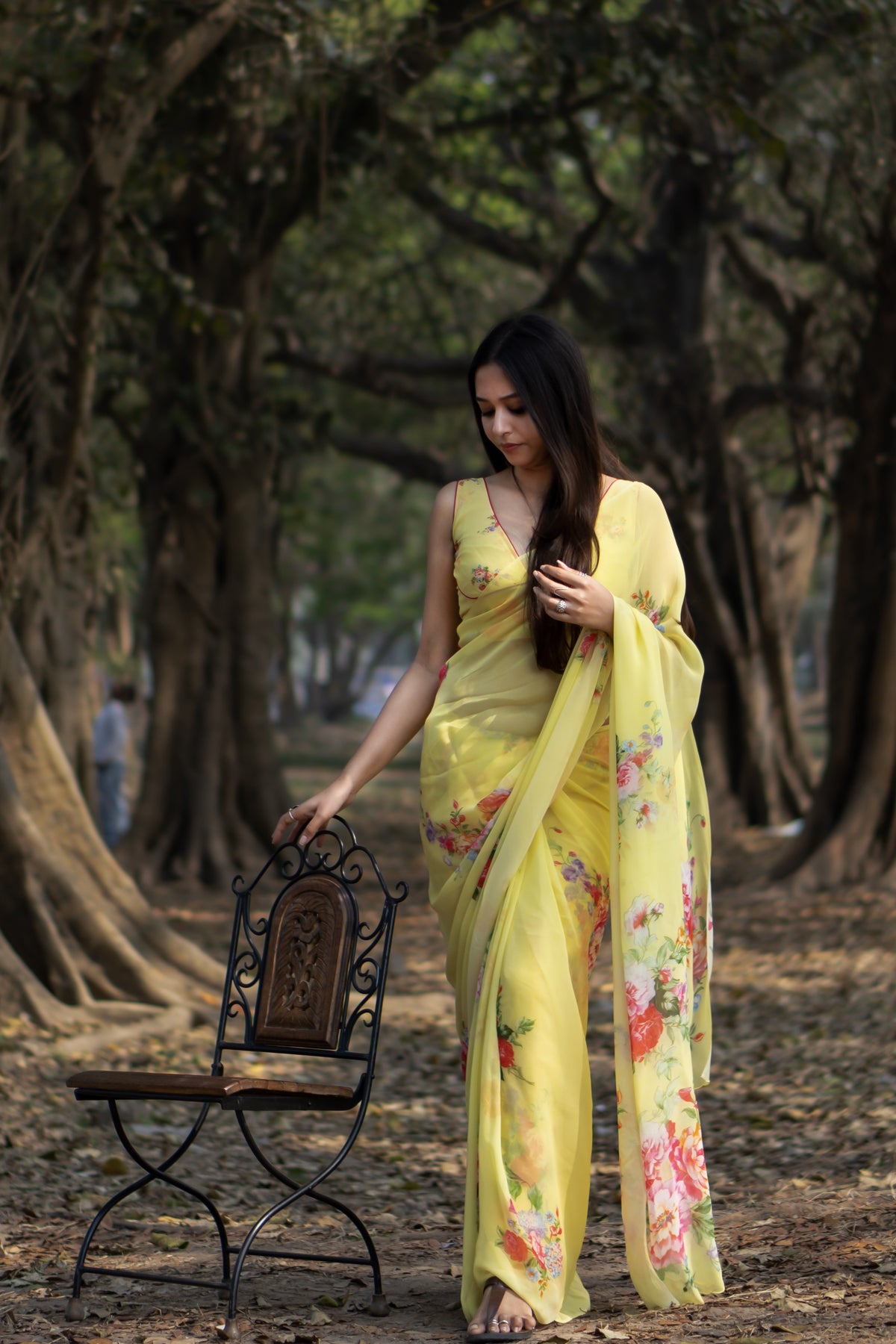 Golden petals | Elegant Yellow Georgette Saree for Women