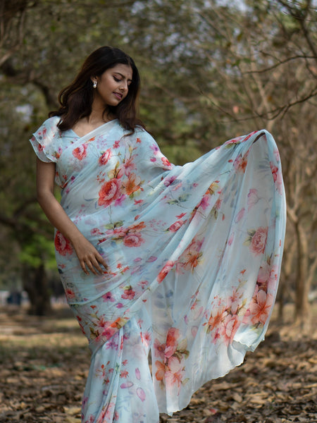 Ethereal Lightweight Sky Blue Georgette Saree for Modern Ethnic Styling