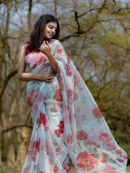 Serene sky | Sky Blue Ethnic Organza Saree for Celebrations and Special Occasions