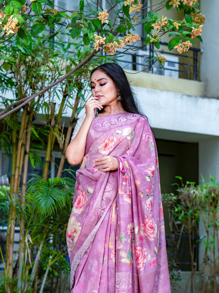 Lavender luster Soft Onion Shade Chanderi Viscose Saree with Traditional Appeal
