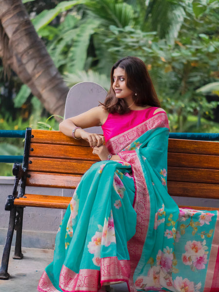 Teal blue elegance | Elegant Teal Blue Chanderi Saree for Weddings and Events