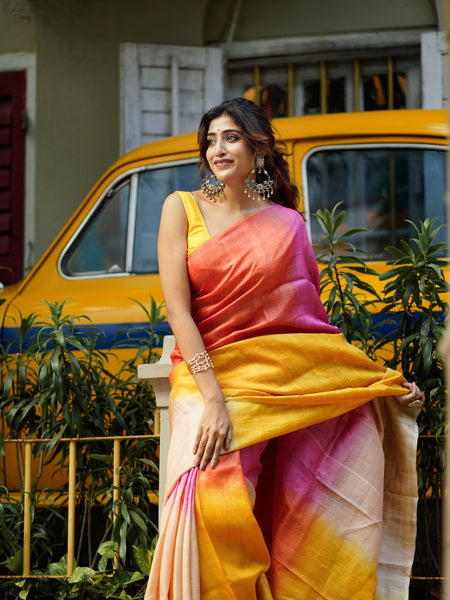 Marigold Elegant Multicolor Tussar Silk Saree – Vibrant Ethnic Wear