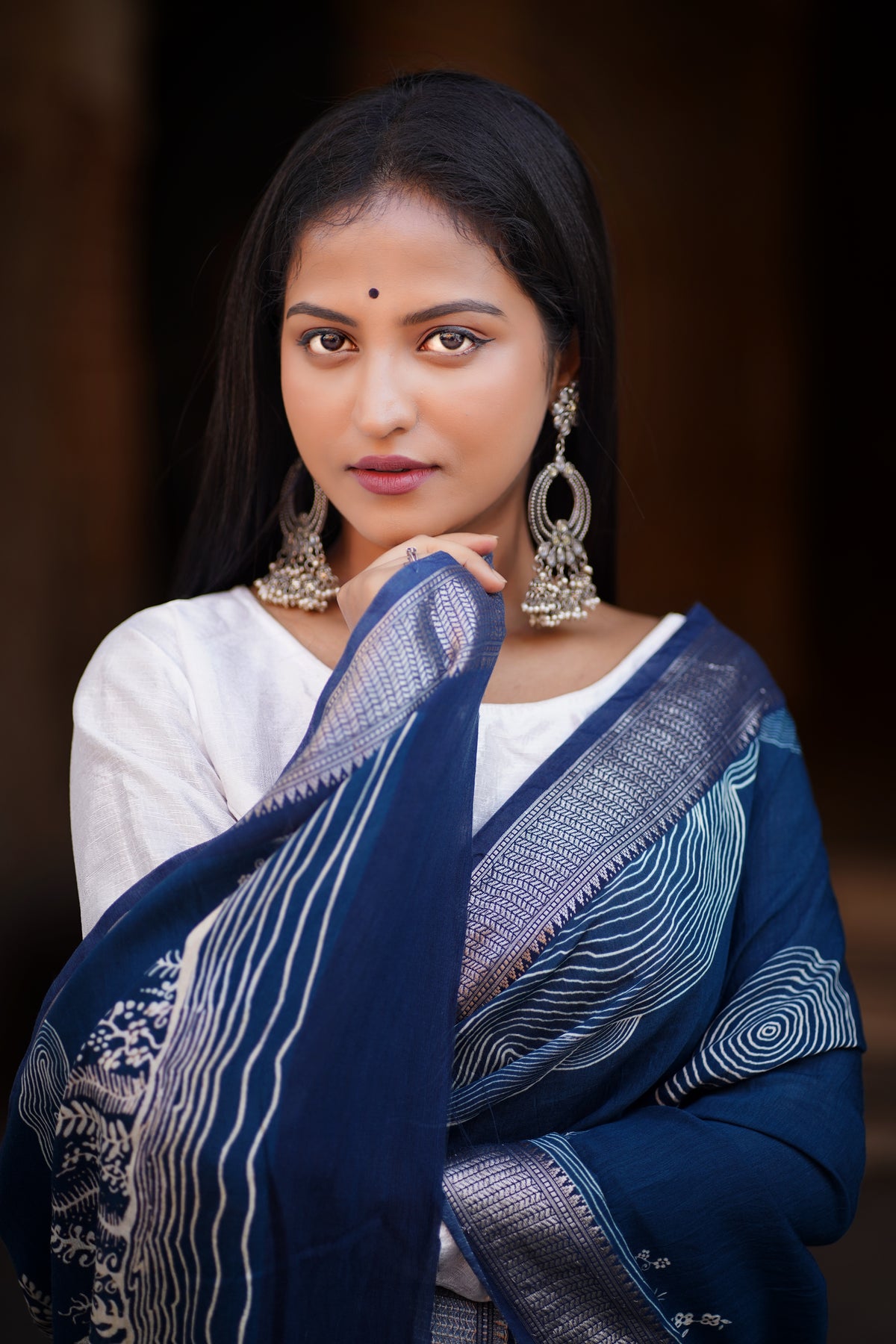 Emerald blossom elegance copy Elegant Navy Blue Chanderi Silk Saree for Weddings & Events