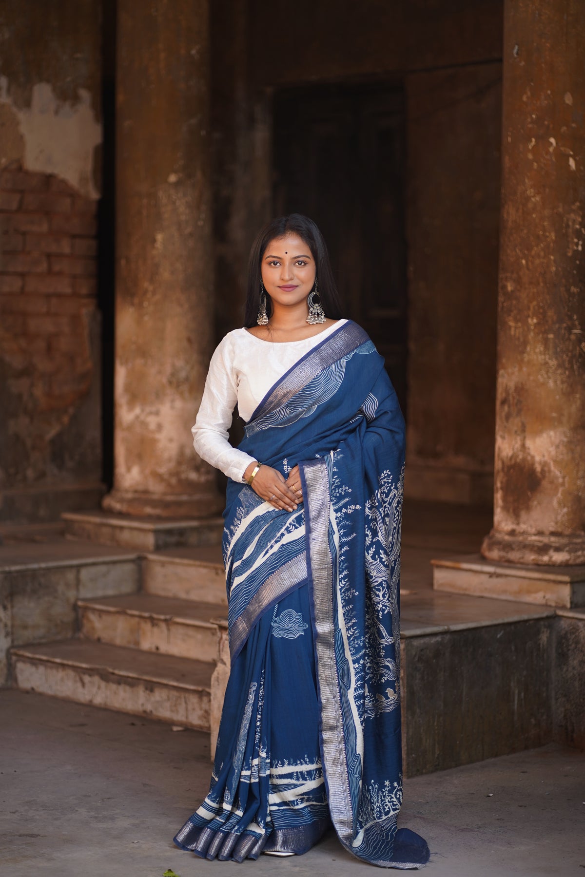 Emerald blossom elegance copy Elegant Navy Blue Chanderi Silk Saree for Weddings & Events