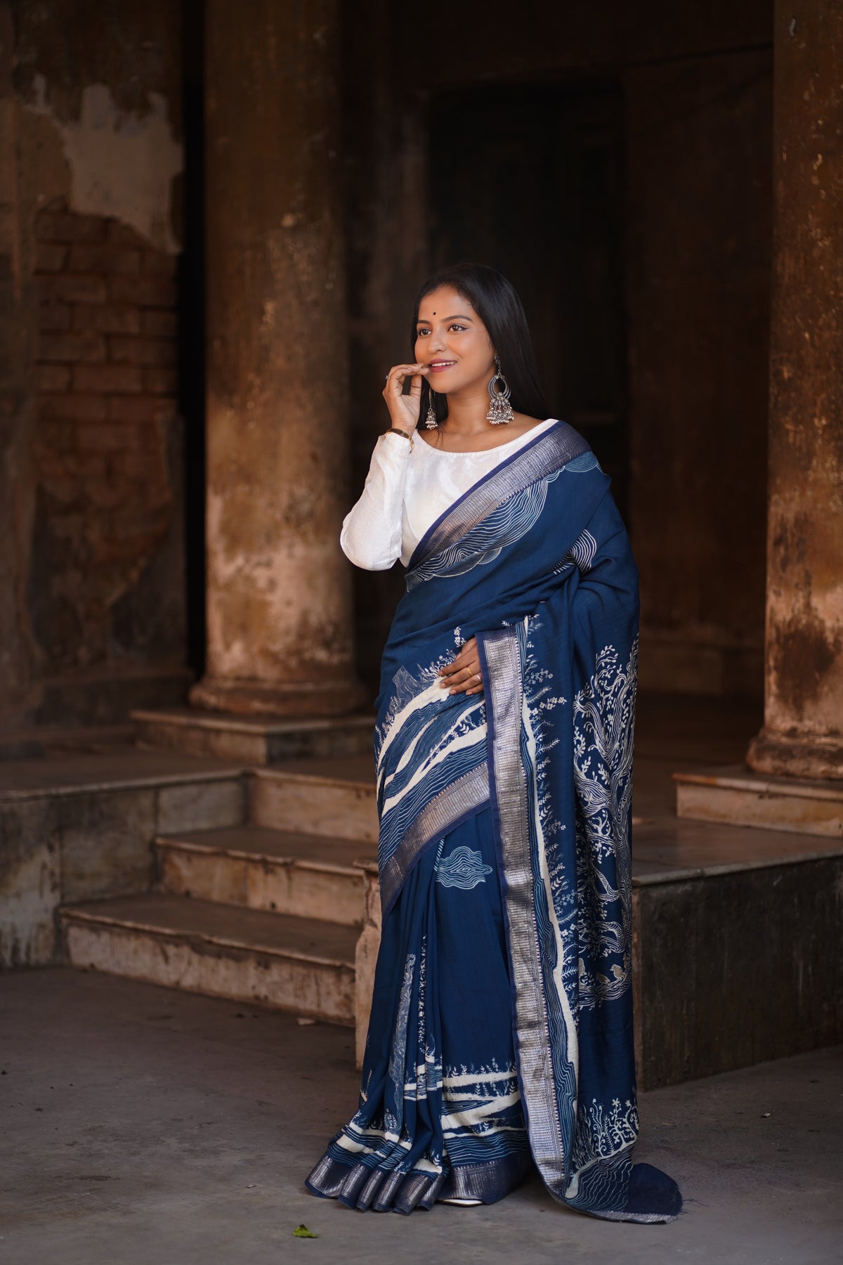 Emerald blossom elegance copy Elegant Navy Blue Chanderi Silk Saree for Weddings & Events