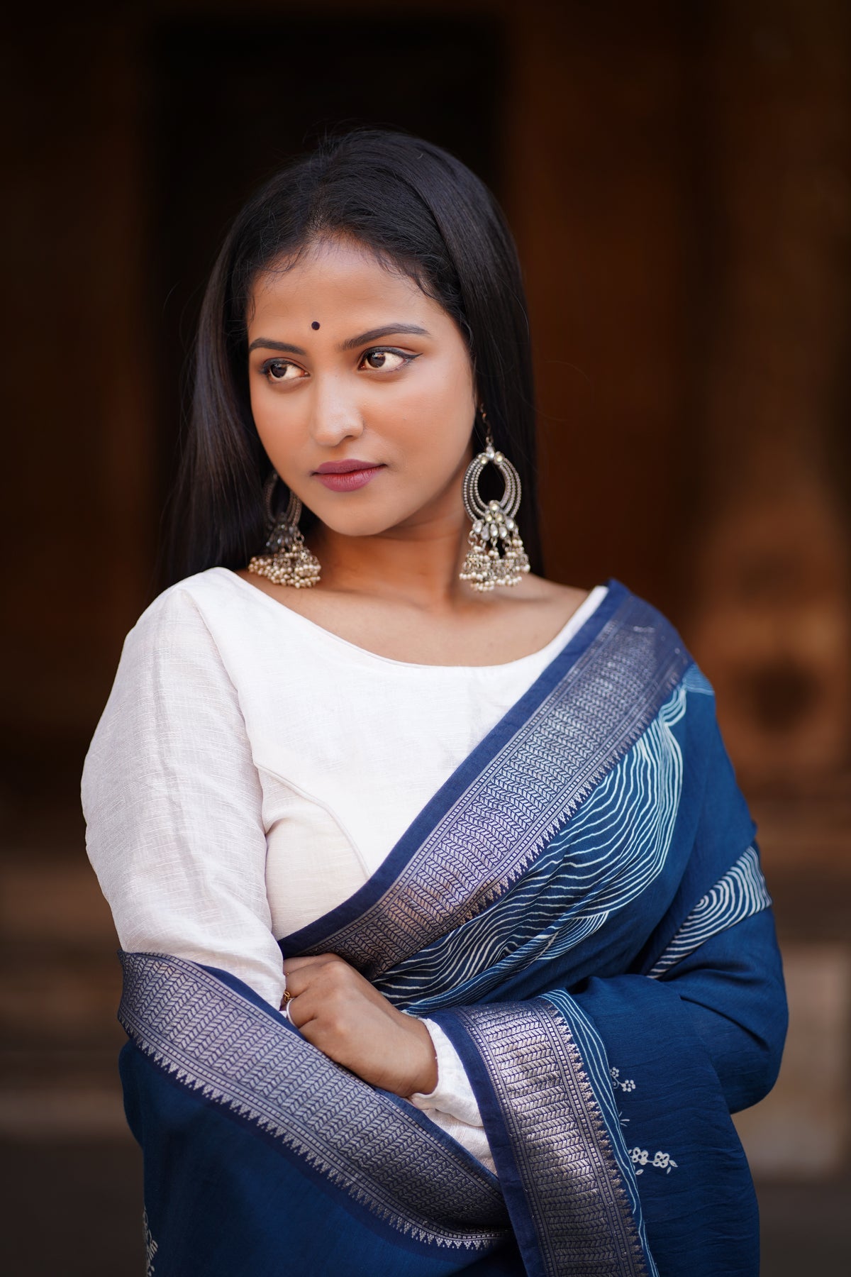 Emerald blossom elegance copy Elegant Navy Blue Chanderi Silk Saree for Weddings & Events