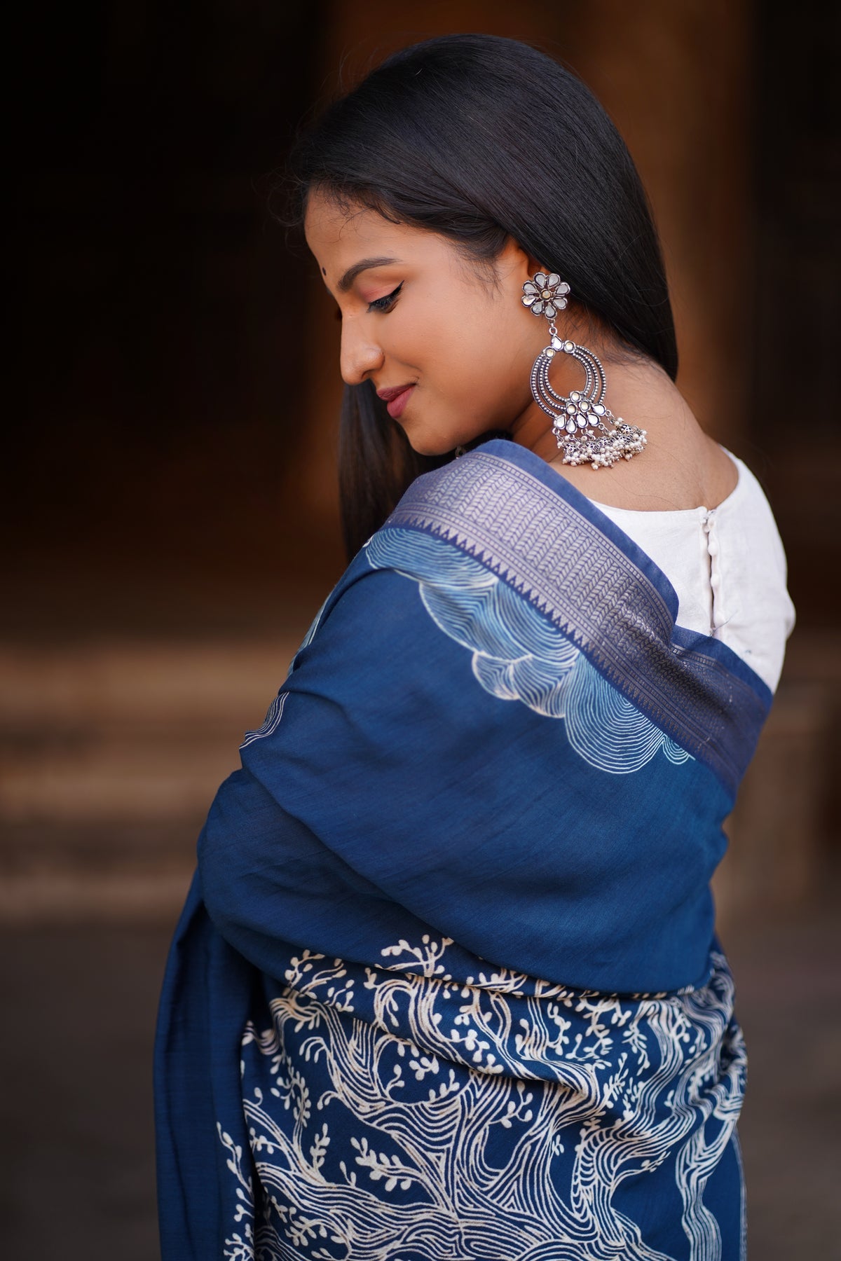 Emerald blossom elegance copy Elegant Navy Blue Chanderi Silk Saree for Weddings & Events