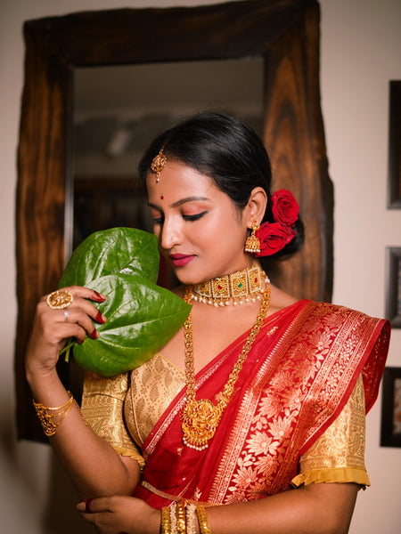 Chinyiak copy Heritage Red Khaddi Banarasi Saree with Luxurious Zari Weaving