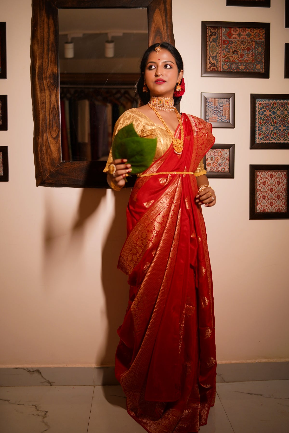 Chinyiak copy Heritage Red Khaddi Banarasi Saree with Luxurious Zari Weaving