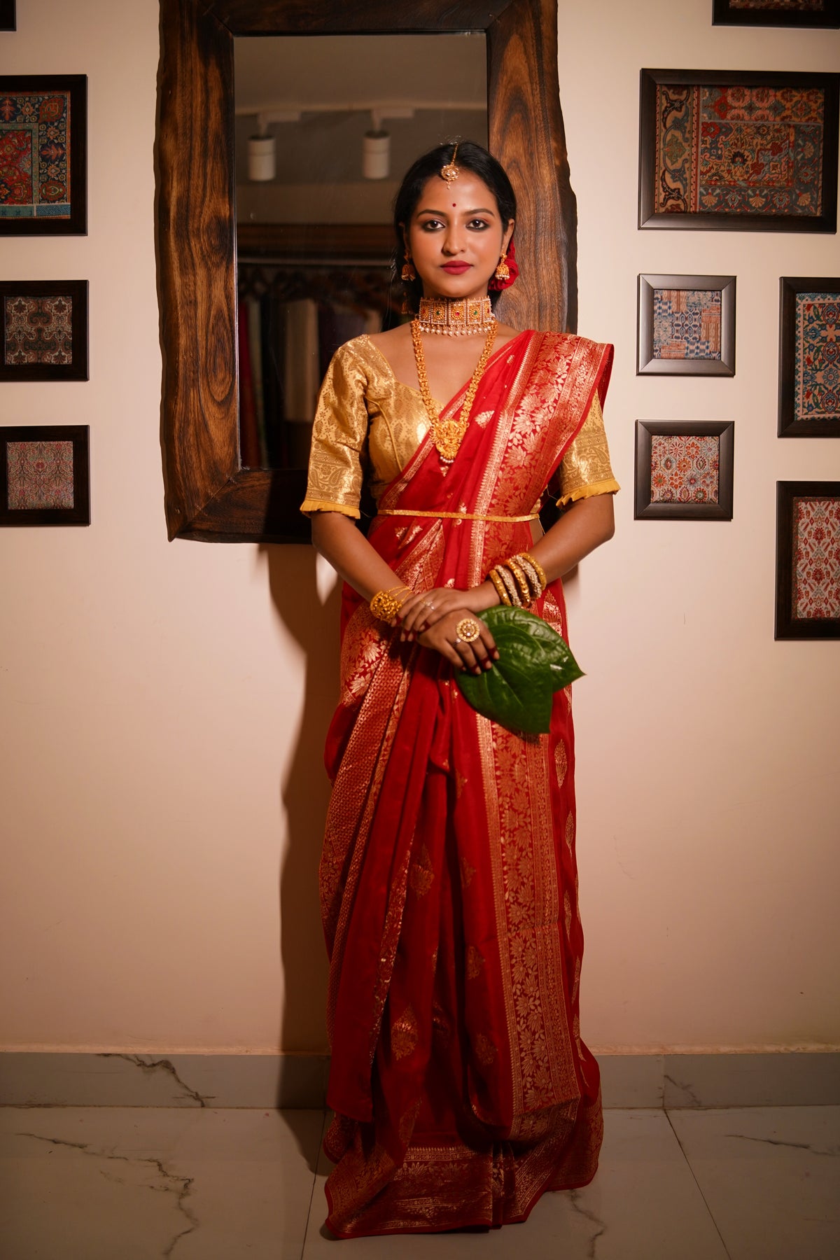 Chinyiak copy Heritage Red Khaddi Banarasi Saree with Luxurious Zari Weaving