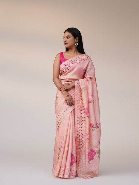Beauty Blush Premium Blush Pink Tussar Saree for Women with Soft Finish