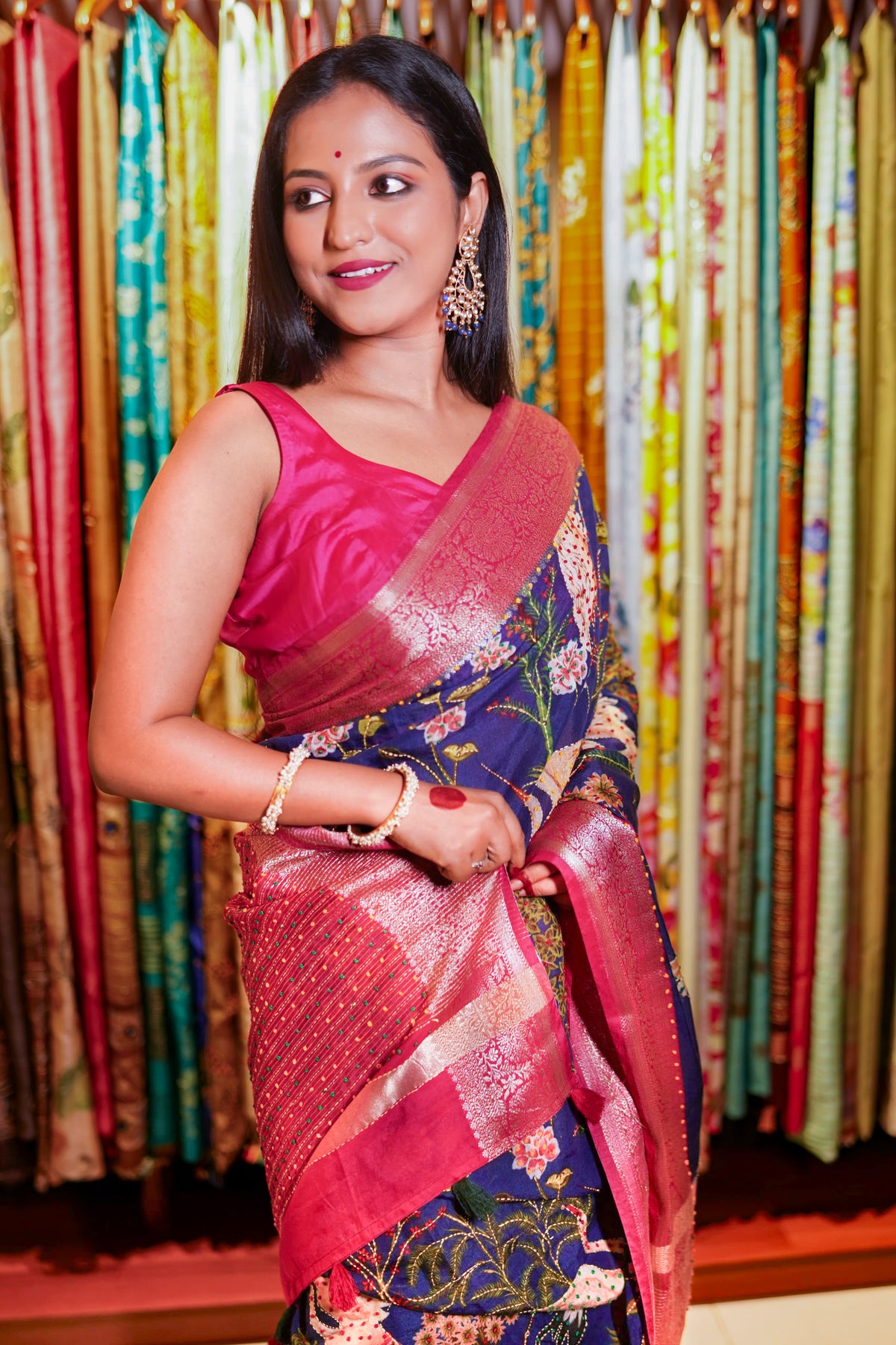 Dreamy petal fusion copy |  Premium Purple Chanderi Saree with Ethnic Zari Weaving Border