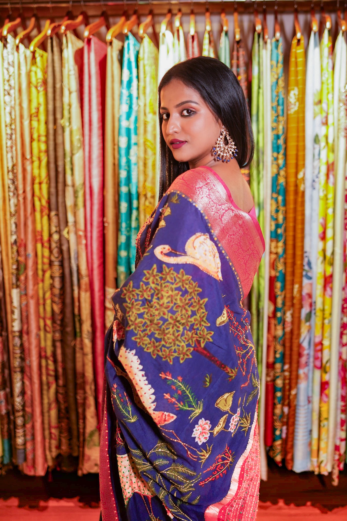 Dreamy petal fusion copy |  Premium Purple Chanderi Saree with Ethnic Zari Weaving Border