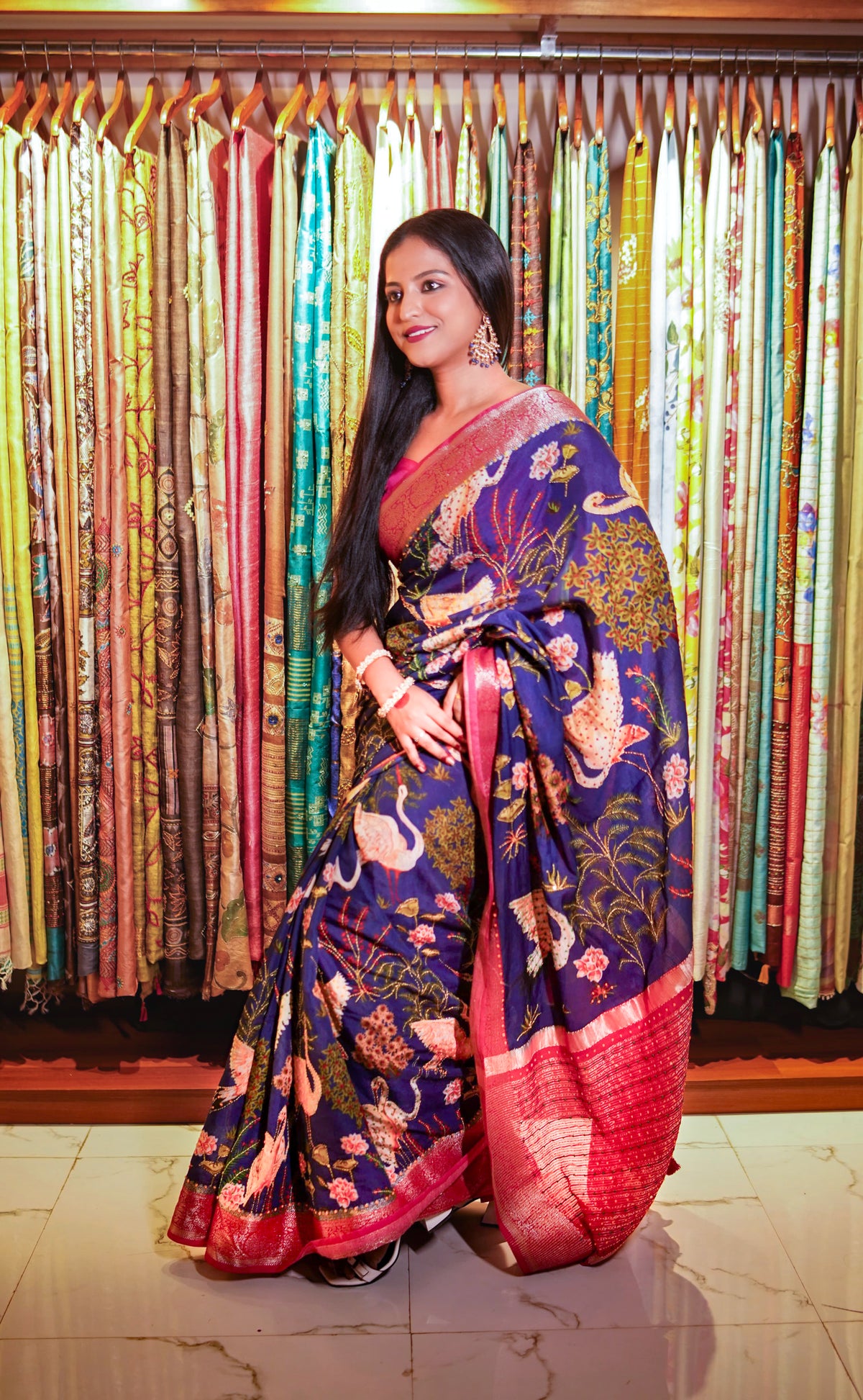 Dreamy petal fusion copy |  Premium Purple Chanderi Saree with Ethnic Zari Weaving Border