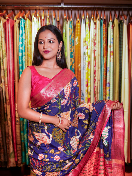 Dreamy petal fusion copy |  Premium Purple Chanderi Saree with Ethnic Zari Weaving Border